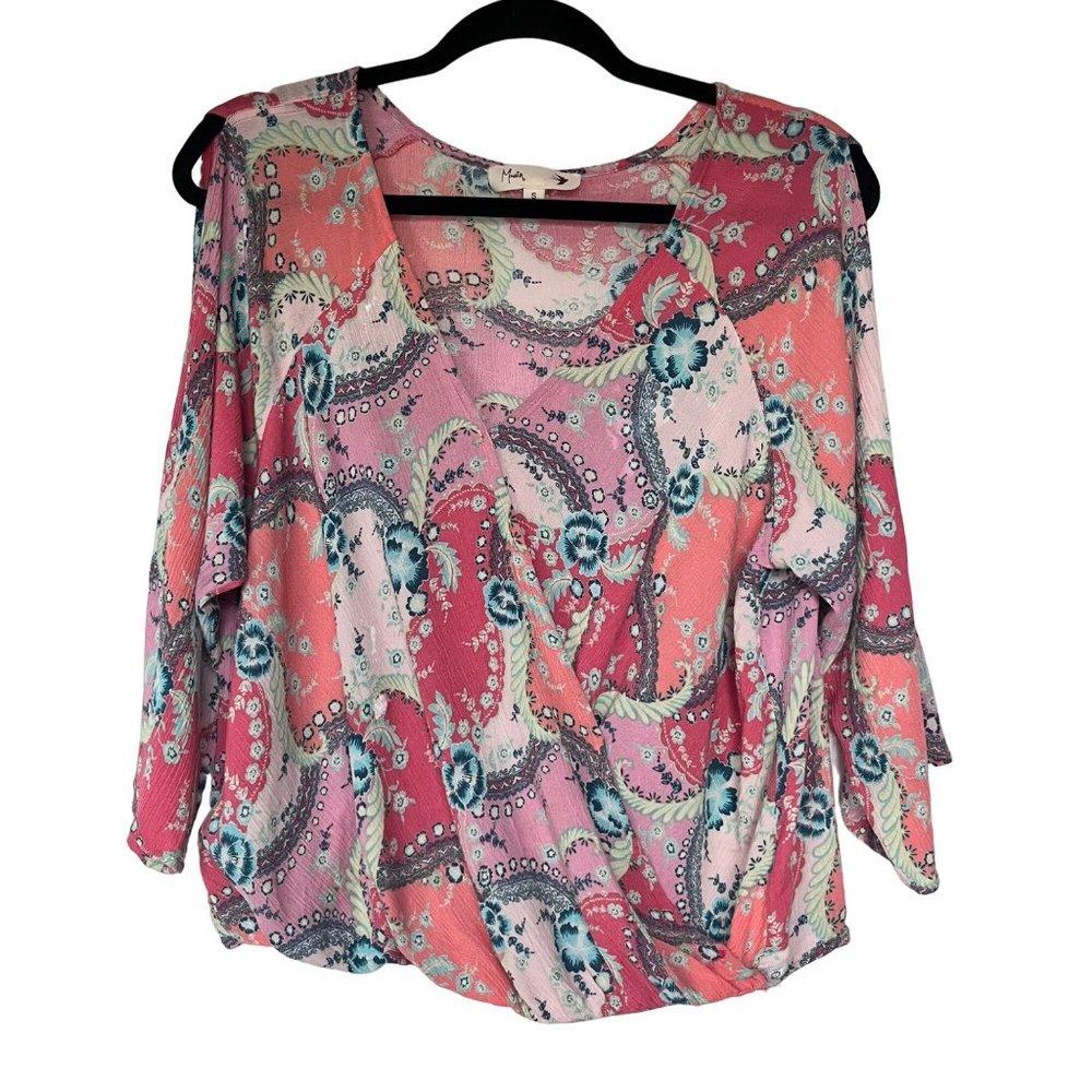 Maven Womens Wrap Floral Cold Shoulder Blouse Top Size Small